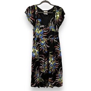 Anthropologie 🧜‍♀️ Mermaid Midi Dress Black Floral Dress Size Small